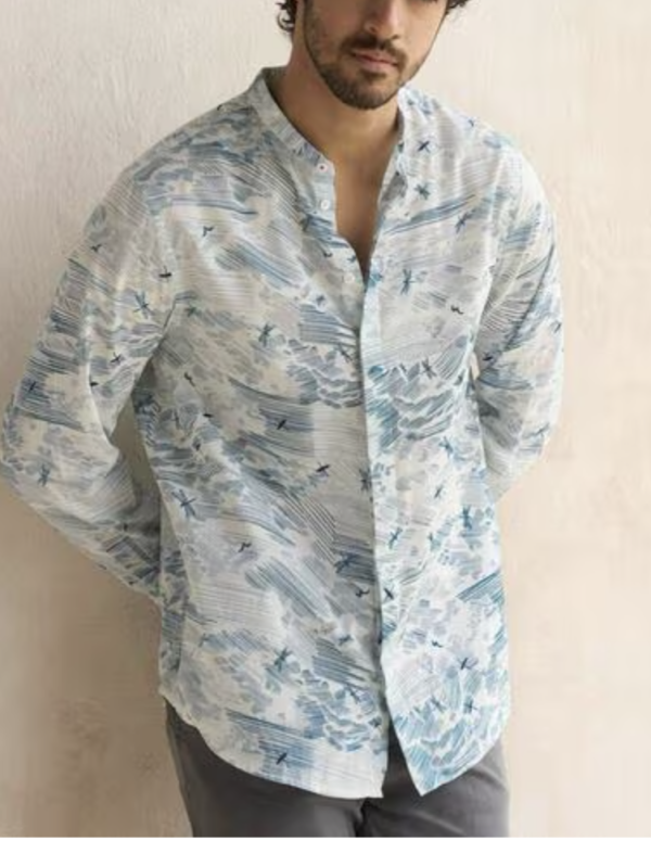 Men Shirt with Band Collar - Image 3